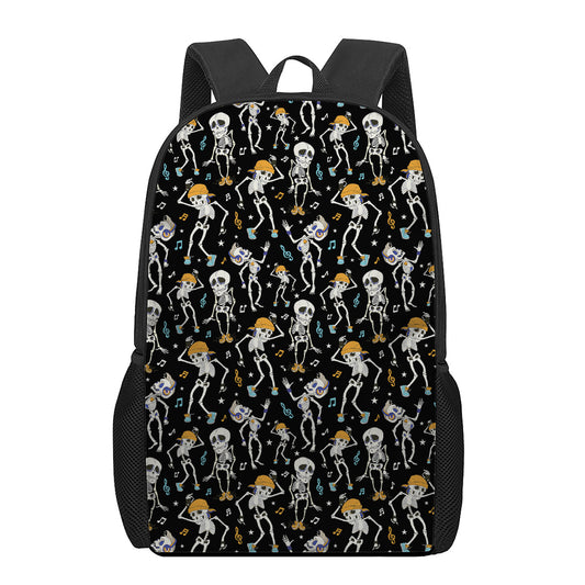 Dancing Skeleton Party Pattern Print 17 Inch Backpack