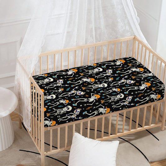 Dancing Skeleton Party Pattern Print Baby Crib Sheet