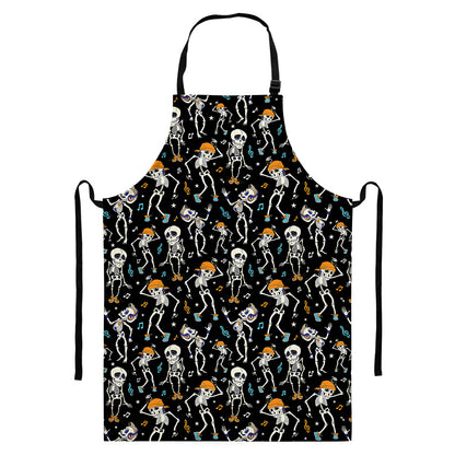 Dancing Skeleton Party Pattern Print Bib Apron With Pocket