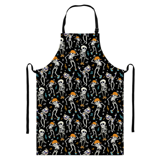 Dancing Skeleton Party Pattern Print Bib Apron With Pocket