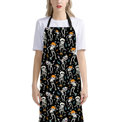 Dancing Skeleton Party Pattern Print Bib Apron With Pocket
