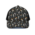 Dancing Skeleton Party Pattern Print Black Mesh Trucker Hat