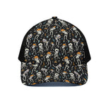 Dancing Skeleton Party Pattern Print Black Mesh Trucker Cap
