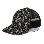 Dancing Skeleton Party Pattern Print Black Mesh Trucker Cap