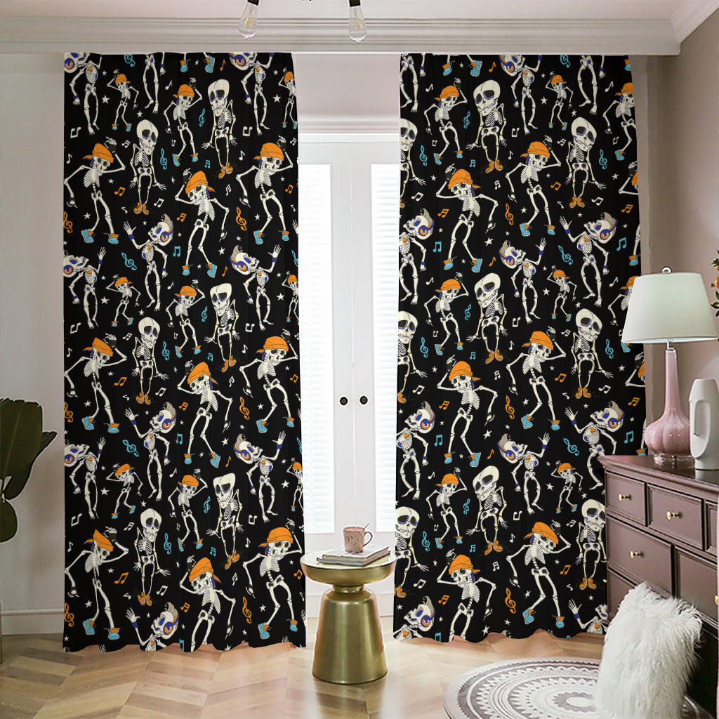 Dancing Skeleton Party Pattern Print Blackout Pencil Pleat Curtains