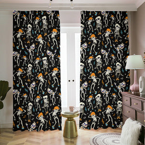 Dancing Skeleton Party Pattern Print Blackout Pencil Pleat Curtains