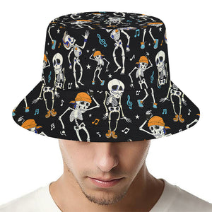 Dancing Skeleton Party Pattern Print Bucket Hat