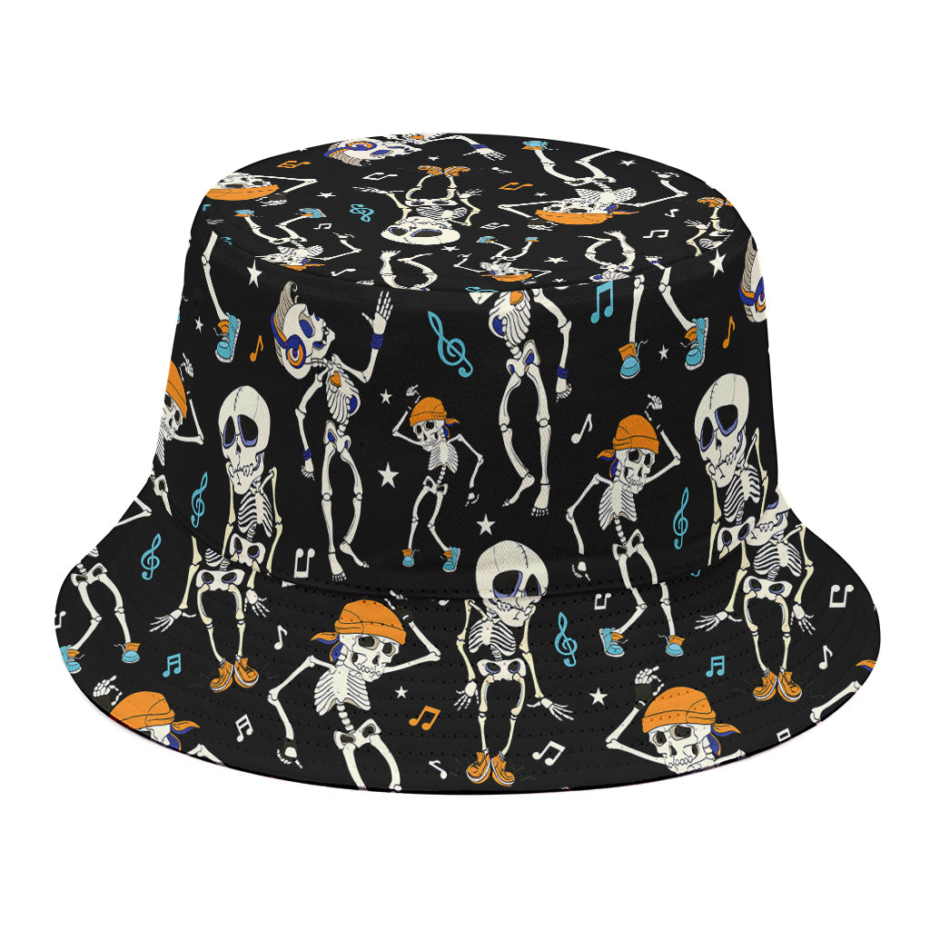 Dancing Skeleton Party Pattern Print Bucket Hat