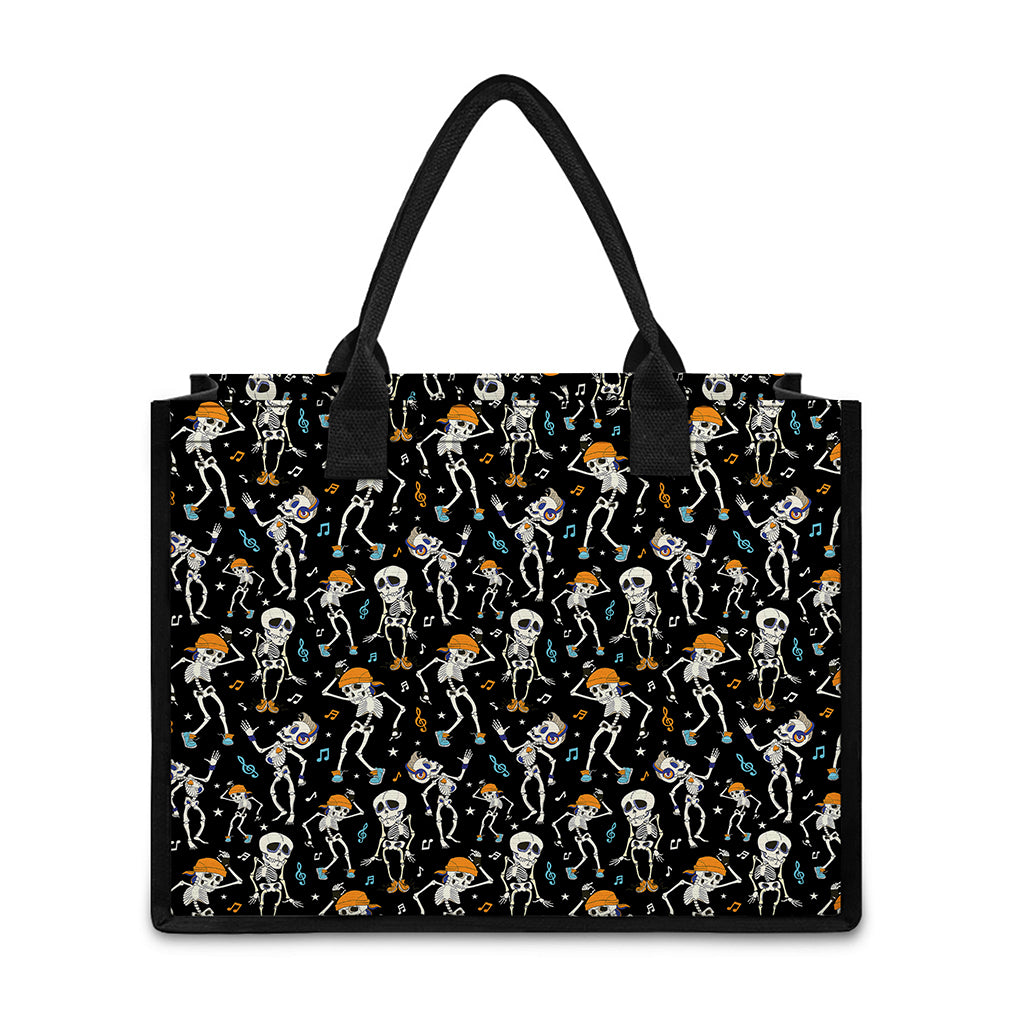 Dancing Skeleton Party Pattern Print Canvas Tote Bag