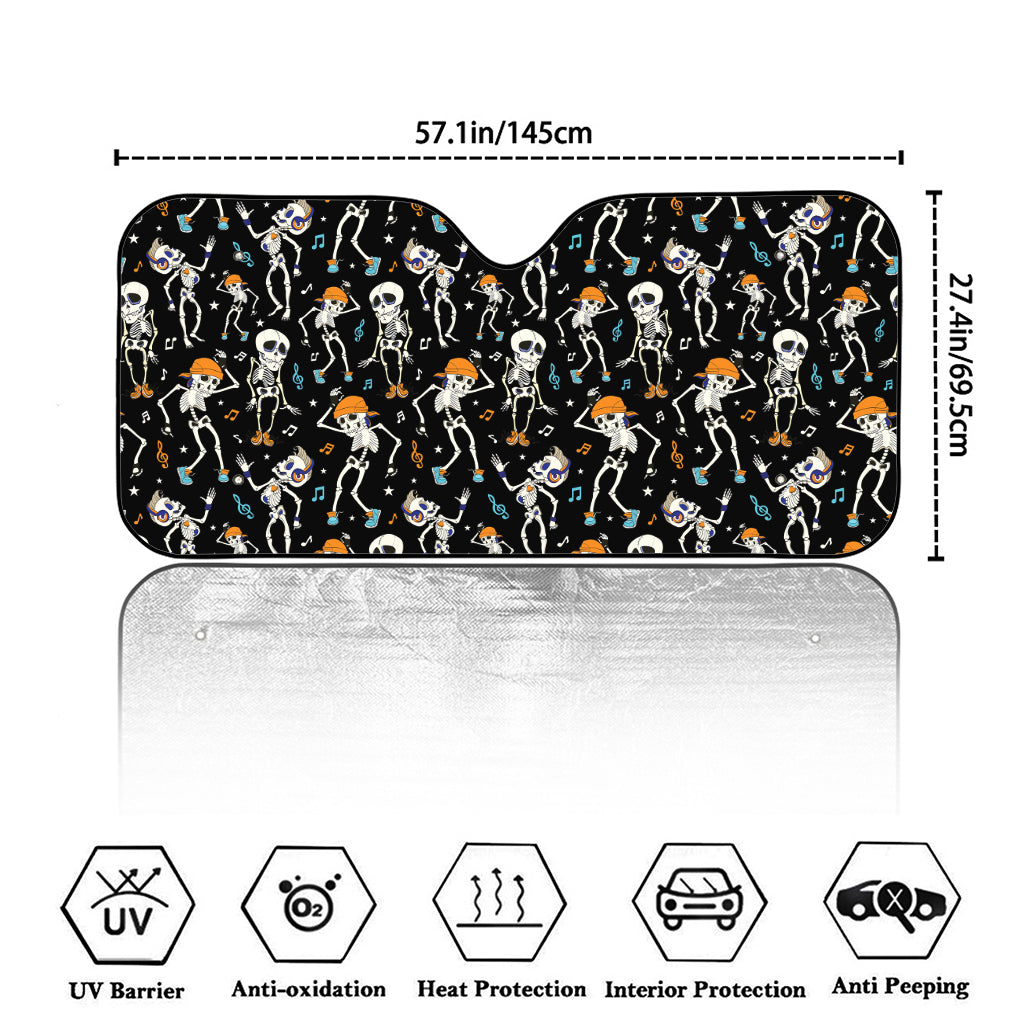 Dancing Skeleton Party Pattern Print Car Windshield Sun Shade