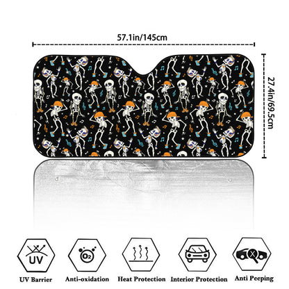 Dancing Skeleton Party Pattern Print Car Windshield Sun Shade