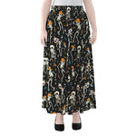 Dancing Skeleton Party Pattern Print Chiffon Maxi Skirt