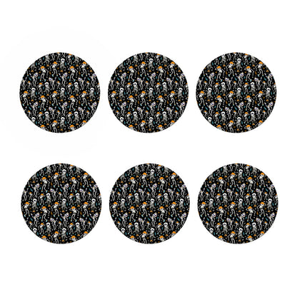 Dancing Skeleton Party Pattern Print Coaster Set