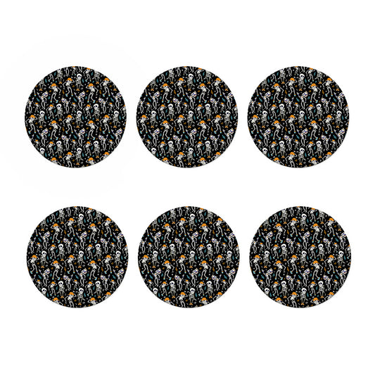 Dancing Skeleton Party Pattern Print Coaster Set