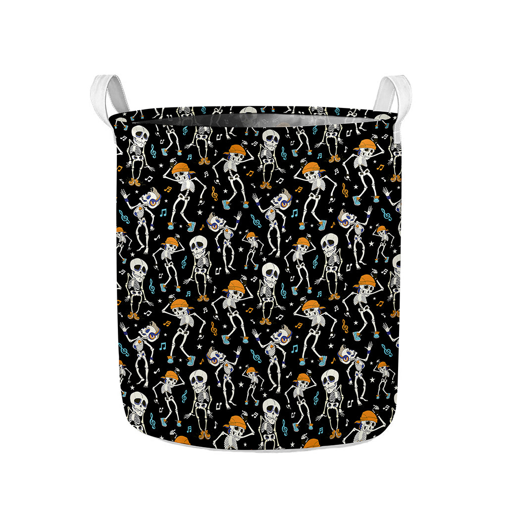 Dancing Skeleton Party Pattern Print Collapsible Laundry Basket