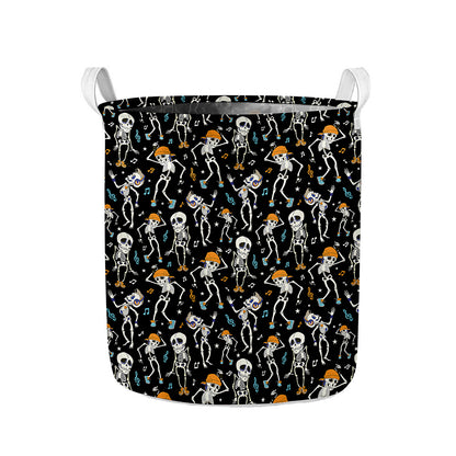 Dancing Skeleton Party Pattern Print Collapsible Laundry Basket