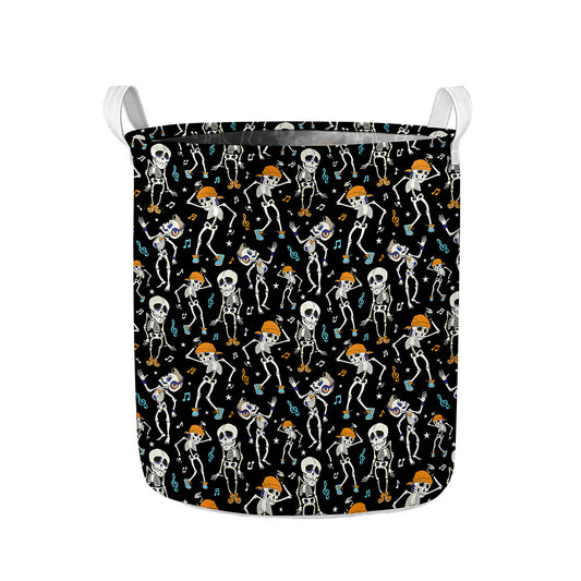 Dancing Skeleton Party Pattern Print Collapsible Laundry Basket
