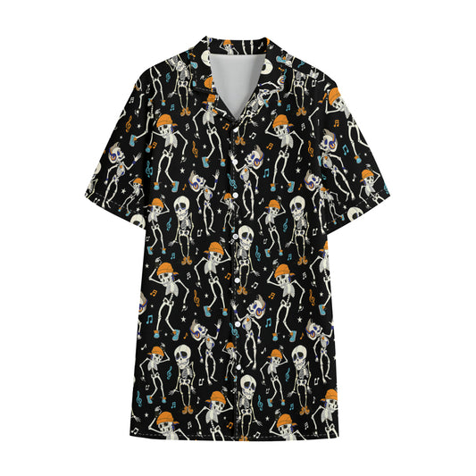Dancing Skeleton Party Pattern Print Cotton Hawaiian Shirt