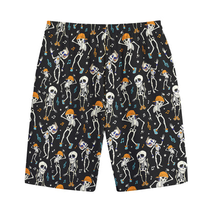 Dancing Skeleton Party Pattern Print Cotton Shorts