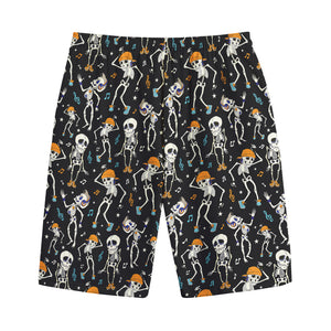 Dancing Skeleton Party Pattern Print Cotton Shorts