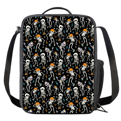 Dancing Skeleton Party Pattern Print Crossbody Lunch Bag