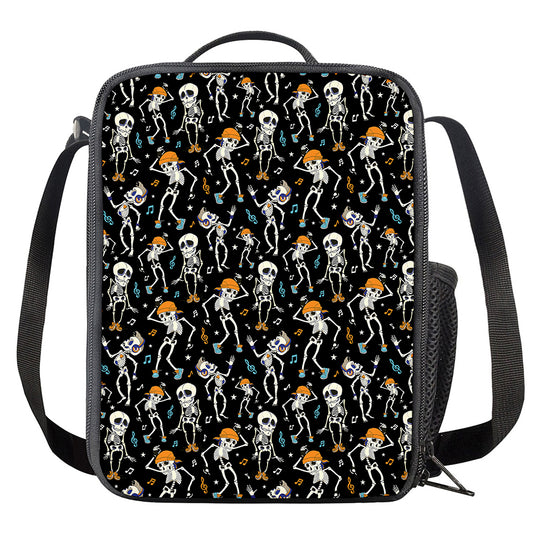 Dancing Skeleton Party Pattern Print Crossbody Lunch Bag