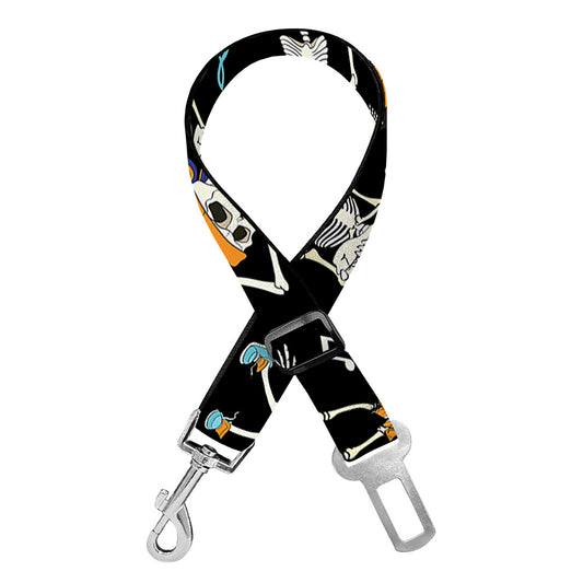 Dancing Skeleton Party Pattern Print Dog Seat Belt