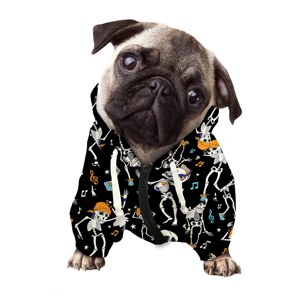 Dancing Skeleton Party Pattern Print Dog Zip Up Hoodie