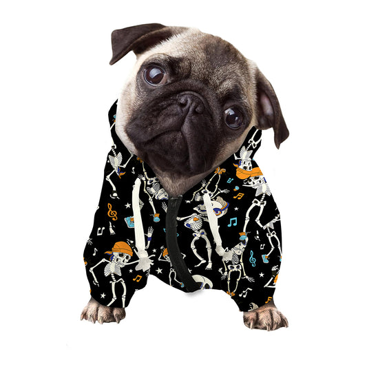 Dancing Skeleton Party Pattern Print Dog Zip Up Hoodie