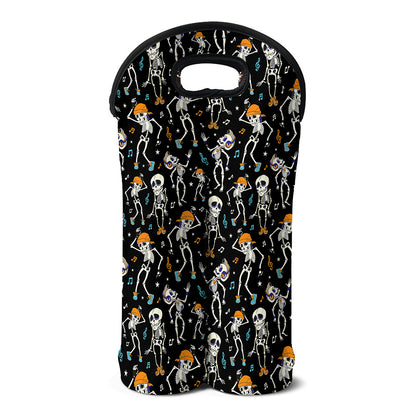 Dancing Skeleton Party Pattern Print Double Neoprene Wine Tote