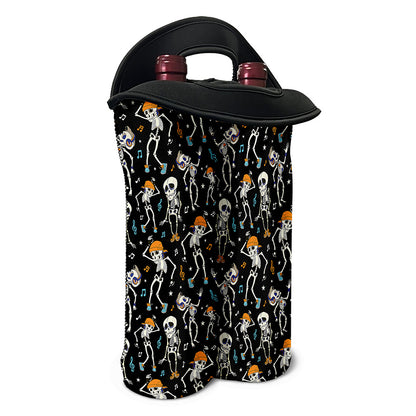 Dancing Skeleton Party Pattern Print Double Neoprene Wine Tote