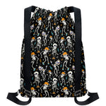 Dancing Skeleton Party Pattern Print Drawstring Backpack