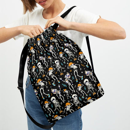 Dancing Skeleton Party Pattern Print Drawstring Backpack