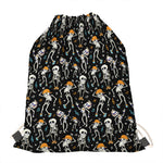 Dancing Skeleton Party Pattern Print Drawstring Bag