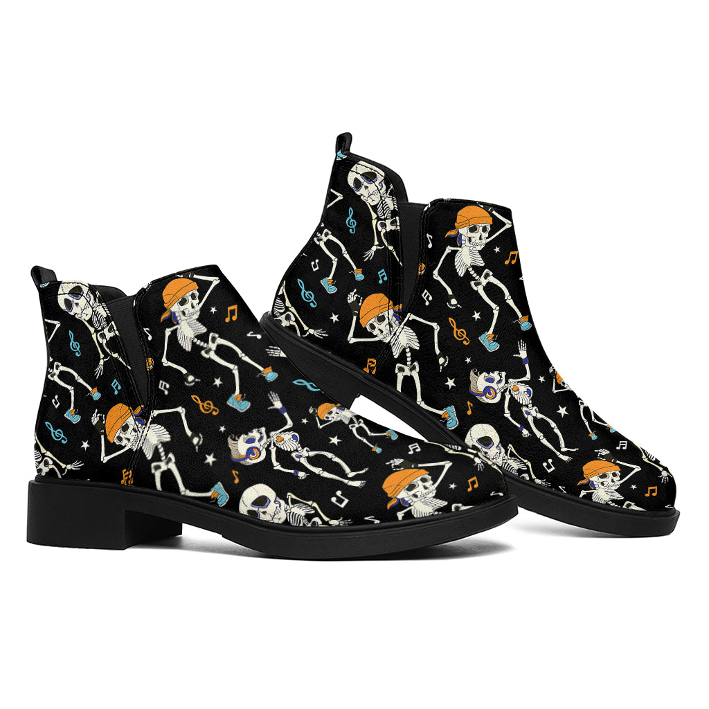 Dancing Skeleton Party Pattern Print Flat Ankle Boots