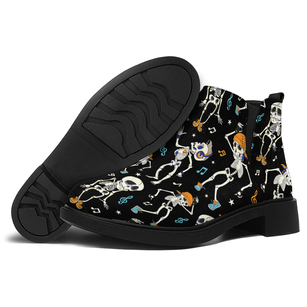 Dancing Skeleton Party Pattern Print Flat Ankle Boots