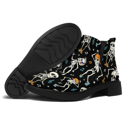 Dancing Skeleton Party Pattern Print Flat Ankle Boots