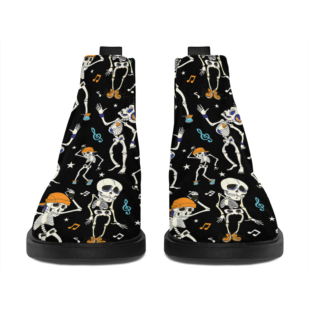 Dancing Skeleton Party Pattern Print Flat Ankle Boots