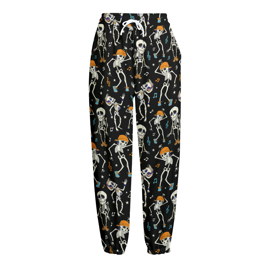 Dancing Skeleton Party Pattern Print Fleece Lined Knit Pants