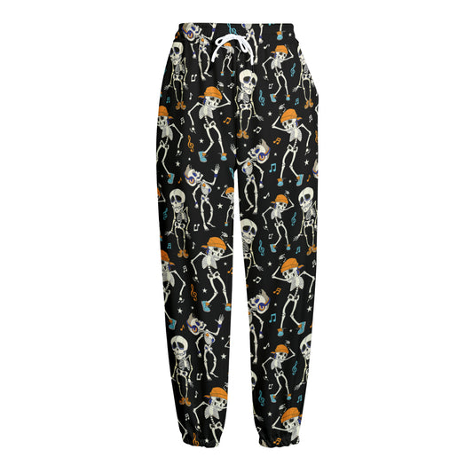 Dancing Skeleton Party Pattern Print Fleece Lined Knit Pants