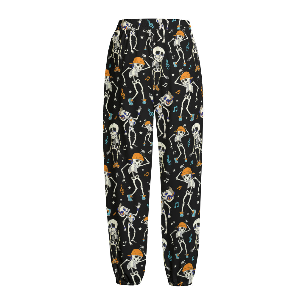 Dancing Skeleton Party Pattern Print Fleece Lined Knit Pants