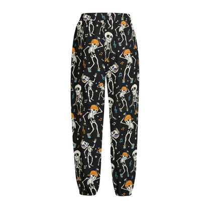 Dancing Skeleton Party Pattern Print Fleece Lined Knit Pants