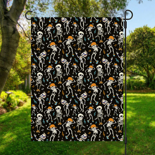 Dancing Skeleton Party Pattern Print Garden Flag