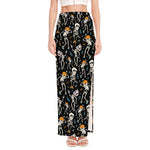 Dancing Skeleton Party Pattern Print High Slit Maxi Skirt