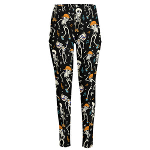 Dancing Skeleton Party Pattern Print High-Waisted Pocket Leggings