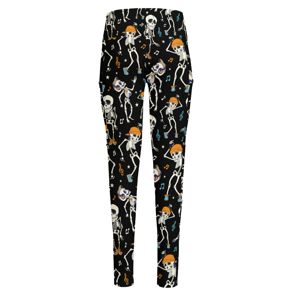 Dancing Skeleton Party Pattern Print High-Waisted Pocket Leggings