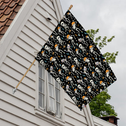 Dancing Skeleton Party Pattern Print House Flag