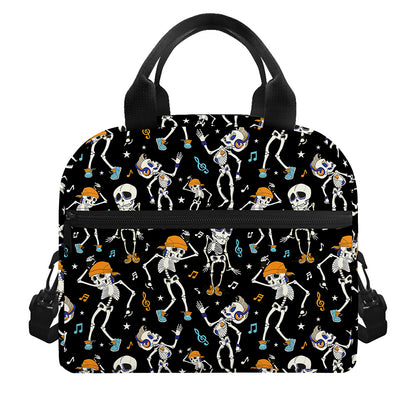 Dancing Skeleton Party Pattern Print Insulated Lunch Bag