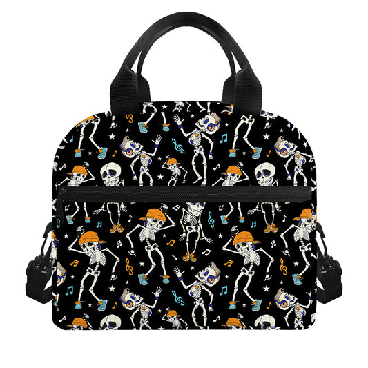 Dancing Skeleton Party Pattern Print Insulated Lunch Bag