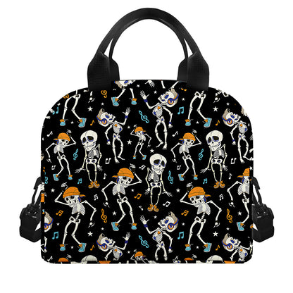 Dancing Skeleton Party Pattern Print Insulated Lunch Bag